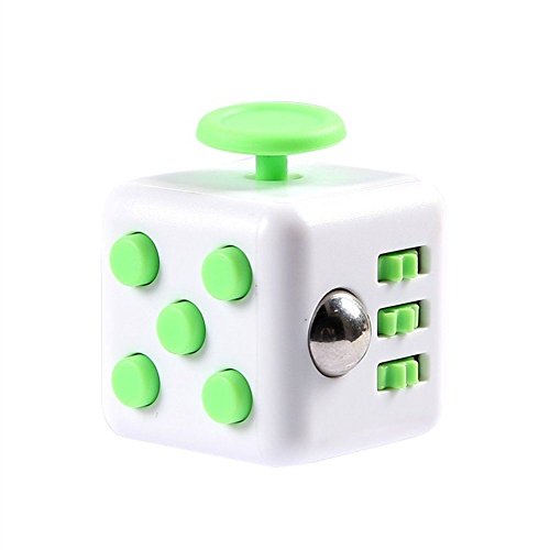 GiftLocalUK Fidget Cube 3 x 3 x 3cm Stress & anxiety release toy for Adults & Children - For Autism ADHD, ADD,OCD - Use at Work desktop, classroom or home, Ideal boxed gift (Green / White)