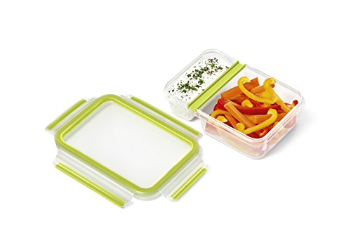Emsa Lunch- und Snackbox mit praktischer Knick-Ecke und Deckel, Yoghurtbox, Volumen: 0,6 Liter, Transparent/Grün, Clip & Go, 518103 - 2