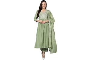 Vaamsi Kurta-Set für Damen, Seidenmischung, einfarbig, bestickt, gerade, mit Dupatta