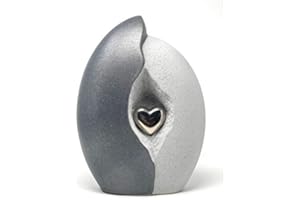 AESTHETIC URNS Ceramic Urn for Ashes Heart in Shell Grey Colour UK Cremation Modern Ash Container Artistic Pastel Grey
