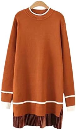 Ladies Sweater Knit Sweater Knit Long Coat Plus Fat Increase The Round Neck Velvet Stitching Long Sweater Dress,Brown-XL