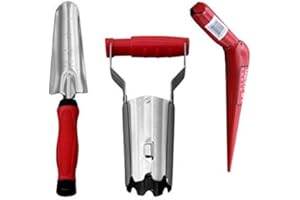TABOR TOOLS D123E Set di 3 attrezzi da giardino impianto: include 1 Piantabulbi con dispositivo di prelievo e di rilascio automatico attivazione e scala graduata+ 1 Foraterra Acciaio + 1 Trapiantatore