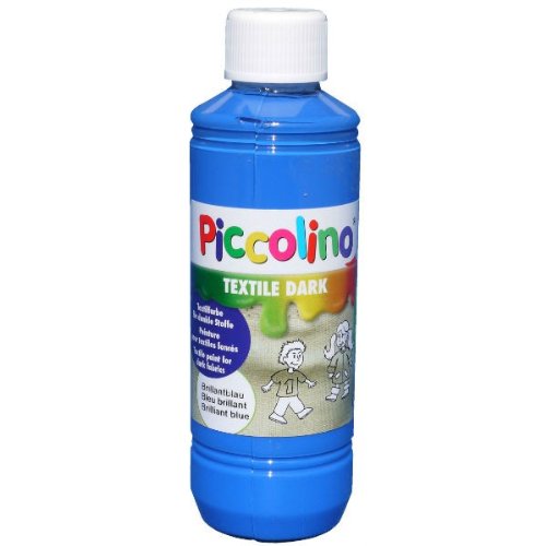 Textilfarbe für dunkle Stoffe, Brillantblau 250ml - Piccolino Textile Dark - Stoffmalfarbe Textilmalfarbe hochdeckend