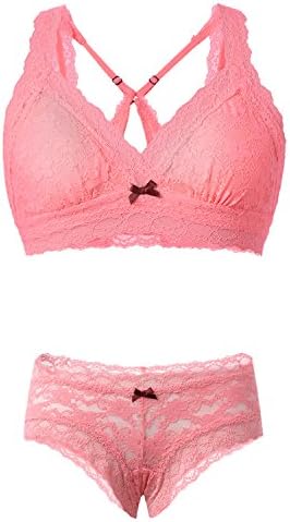 Womens Lace Lingerie Sets Bra and Briefs Underwear (38A/36B, Light Candy)