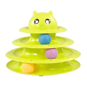 Kiki N Pooch Interactive Tower of Tracks Plastic 3 Layers Pet Game Entertainment Circular Turntable Toy with Colorful Balls for Cats & Kittens