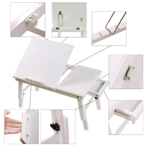 Betttisch, Laptoptisch, Klapptisch aus Holz, FBT02-W, weiß - 5