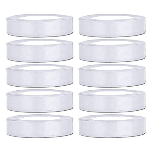 250 m Satinband Schleifenband Geschenkband - 12 mm weiß - 10 Rollen a 25 m - XXL Pack - Kleenes Traumhandel®