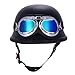 Price comparison product image Vintage German Style Half Open Face Motorcycle Helmet With Goggles Glasses for Men Women (1Pcs Black)