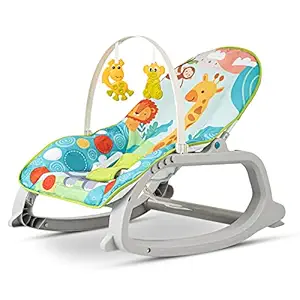 Baybee Daisy Baby Bouncer and Rocker Chair with Soothing Vibrations, Multi-Position Recline, 3 Point Safety Belt & Removable Baby Toys, Portable Baby Rocker Bouncer for 0 to 2 Years Boys Girls (Blue)