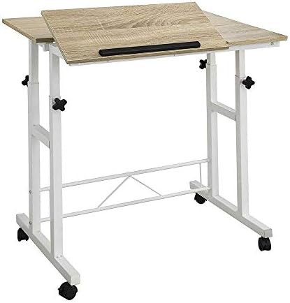 AZW@ Mobile Height Adjustable Standing Laptop Desk Computer Workstation Tiltable Tabletop Drafting Drawing Table Art Craft Desk,Beige,58 * 80 * 67-90