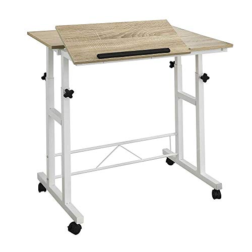AZW@ Mobile Height Adjustable Standing Laptop Desk Computer Workstation Tiltable Tabletop Drafting Drawing Table Art Craft Desk,Beige,58 * 80 * 67-90