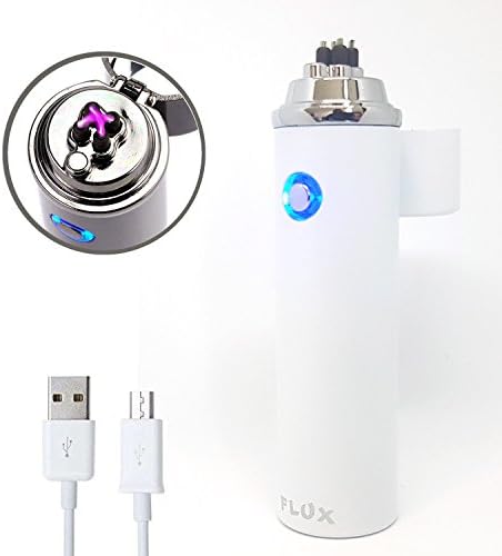 Flux® 360 Plasma Lighter, Double Arc Torch USB Electric Laser Lighter ★ Eco-Friendly- Windproof - USB Rechargeable - Fuel Free - All Angles ★ Airport Safe - Splash Proof - 12 Month Warranty - Luxury Gift Box - Laser Dual Beam Technology (White)