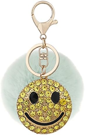 Aokbi 2017 New Hot Solid Color Artificial Fur Emoji Pendent Ball Keychain Handbag Car Key Ring (Light Green)