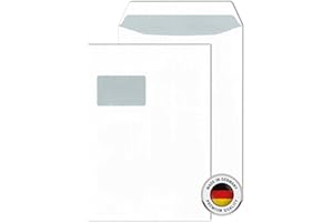 SPECHT 30 Versandtaschen C4 weiß, mit Fenster,120g/m² Papier, mit Abziehstreifen, selbstklebend, 229 x 324 mm, Versandtasche, Briefumschlag, Kuvert, Geschäftsumschlag, Brief