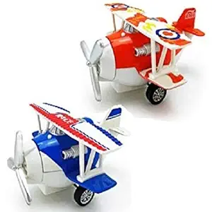 IndusBay Vintage Airplane Model Mini Diecast Metal Army Biplane Aircraft Model Aeroplane Toy for Kids , Desktop Decoration - Set of 2 (Assorted Colors)