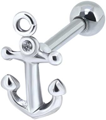 Sterling Silver Anchor Helix Bar - 1.2mm x 6mm Surgical Steel Barbell