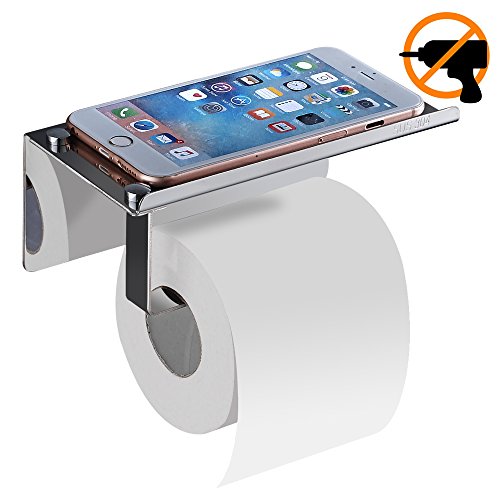Branger Portarrollos Papel Higienico Acero Inoxidable con El TeléFono MóVil Estante Almacenaje Montado en La Pared con Soporte Almacenamiento 3M (Sin cubierta)