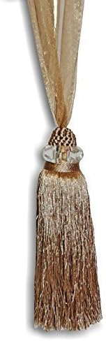 2 X BEIGE TAUPE LUXURY GLASS CRYSTAL ORGANZA TIEBACKS HOLDBACKS DRAPES CURTAINS VOILES NETS