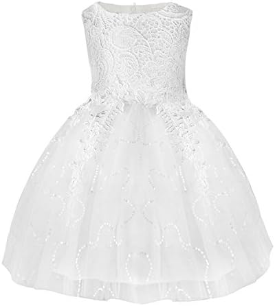 SKST Flower Girl Dress Lace, Knee-Length Tutu Wedding Birthday Party Princess Skirt for Toddler Baby Girl (5-6 Years)
