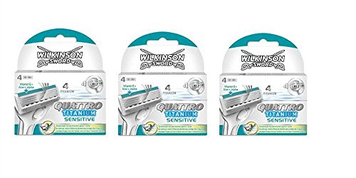 3 X Wilkinson Sword Quattro Titanium Sensitive Blades for Men - 12 Blades - 3 Packs - Image 3