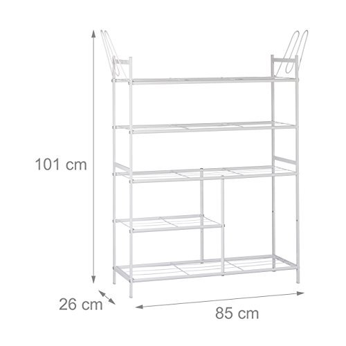 Relaxdays Schuhregal SANDRA mit 5 Ebenen, Schuhablage aus Metall, mit Stiefelfach, für 16 Paar Schuhe, HBT: ca. 101 x 85 x 26 cm, mit Griffen, weiß - 3