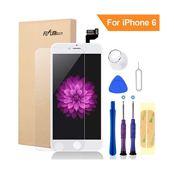 FLYLINKTECH Für iPhone 6 Display Weiß, LCD 3D Touchscreen Digitizer Assembly mit Werkzeuge und Displayschutzfolie Für iPhone 6 Weiß 4.7"