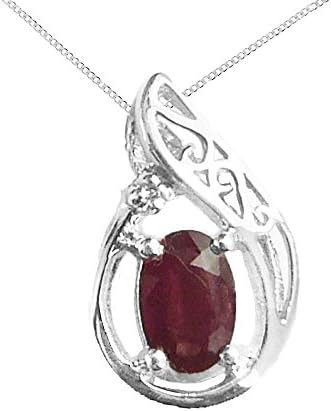925 Sterling Silver Real Ruby and Diamond Oval Pendant and a Sterling Silver Chain. GIft Boxed.