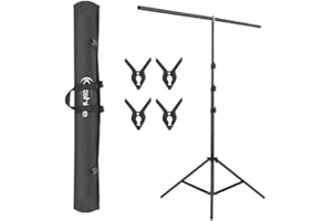 LEADZM T-Forma - Supporto per Sfondo Fotografico 260 x 150 cm, Treppiede Regolabile Con 4 Pinze, per Studio Professionale e Ritratti