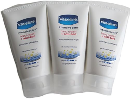 Vaseline Intensive Care Hand Cream + Anti-bac Deep Moisturising Non-greasy Hand Cream 75 ml (Pack of 3)
