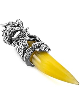 MunkiMix Edelstahl Anhänger Halskette Simuliert Kristall Drachen Wolf Gebiss Zahn Herren ,mit 58cm Kette