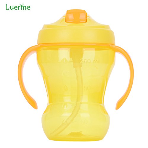 luerme 260 ml Babys Kids Kinder kein überschwappen Stroh Flasche Schnabeltasse Füttern Trinkbecher mit Griffen - 5