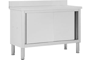 KOIECETA Arbeitsschrank mit Schiebetüren Arbeitstisch Arbeitsplatte Edelstahlschrank Gastro Schrank Schiebetürenschrank 120x50x(95-97) cm Edelstahl