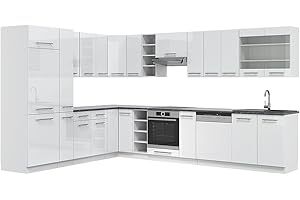 Vicco cucina angolare completa Fame-Line, Bianco lucido/bianco, 257 x 60 cm, PL Antracite
