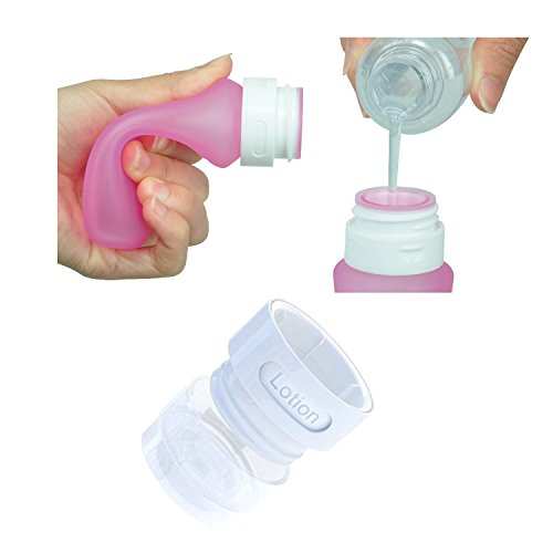 Pure Vie® Silikon Reise Flaschen Set mit Kulturbeutel – 4 Stück / 37ml – Farbige Fläschchen mit Saugnapf und Transparenter Flugzeug Kulturtasche für Handgepäck, Kein Auslaufen, Kosmetiktasche mit Reiseflaschen für Shampoo, Creme, Spülung und Körperpflege - 8