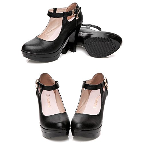 kalends Damen Echtleder Plus Größe Schnalle High Heels Arbeit Schuhe Pumpen - 7