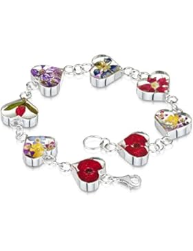 Silber Armband Herz mit verschiedenen Blumen mit Geschenkverpackung