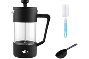 WATSON AND MONDAY W&M Cafetera - Cafetera Francesa - Prensa Francesa - French Press - Cafetera Manual - Cafetera Acero Inoxidable - Vidrio de Borosilicato - Triple Filtro - Cuchara Medidora + Limpiador - Negro - 350ml