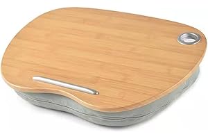 RICOO Coussin pour Ordinateur Portable LA0036 Support Laptop avec Passage de câble Plateau de Genoux Aspect Bois Accessoires pour Notebook