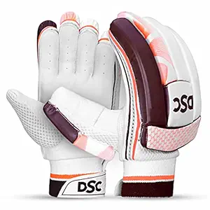 DSC Intense Rage Leather Cricket Batting Gloves, Mens Right (White Red)