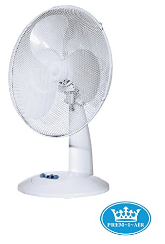 Prem-i-air16" (40 cm) White Oscillating Desktop Fan with 3 Speed Settings, ideal for home or office use, this fan sits comfortable in most work spaces.