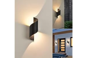KUKAK LED Applique Murale intérieur/Extérieur,10W 3000K blanc chaud Lampe,Moderne Up Down Luminaire,Éclairage Etanche IP65,Spirale Métal pour Bar,Chambre à Coucher,Noir