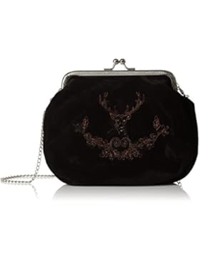 Alpenflüstern Damen Trachten-Samttasche Hirsch & Eichenlaub Umhängetaschen, 16x16x2 cm