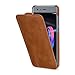 Produktbild StilGut UltraSlim Case Hülle Leder-Tasche für Huawei Honor 9. Dünnes Flip-Case vertikal klappbar aus Echtleder für das Original Huawei Honor 9, Cognac