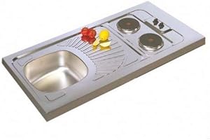 Moderna - Evier cuisinette inox 18-10 lisse a poser avec 2 plaques electriques integrees 120x60x5 cm 1 cuve Ref CPAE120A00