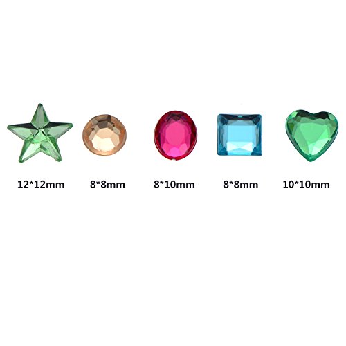 Outus 500 Stück Edelsteine Flatback Strasssteine Acryl Handwerk Juwelen Edelstein Verschönerungen, Herz Stern Quadrat Oval, Rund, mit Kunststoff Aufbewahrungsbox, Sortierte Farbe - 2