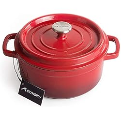 Virklyee Cocotte Ovale en Fonte émaillée Ronde 24CM/ 4.7L Fonte émaillée Mijoteuse