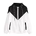 Produktbild URSING Frauen Langarm Patchwork Dünne Skinsuits mit Kapuze Reißverschluss Sportmantel mit Taschen Kapuzenjacke Wasserdicht Atmungsaktiv Leichte Outdoor Hoodie Windbreaker Trenchcoat (S, Schwarz)