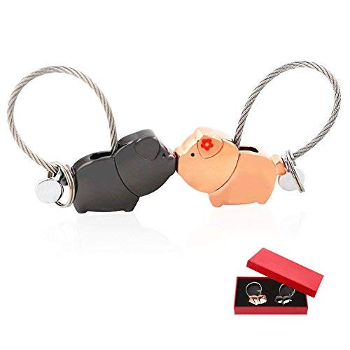 Waalvis 1 par monada Parejas Llaveros, Gracioso Cerdos Llavero Regalo Romántico para Día de San Valentín, Navidad, aniversario, Boda,Geniales Elegantes Eonjunto de Auto Llavero para Mujer y Hombre