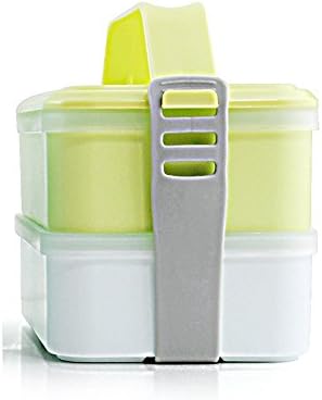 Square double decker lunch box Bento box microwavable, light green rectangle