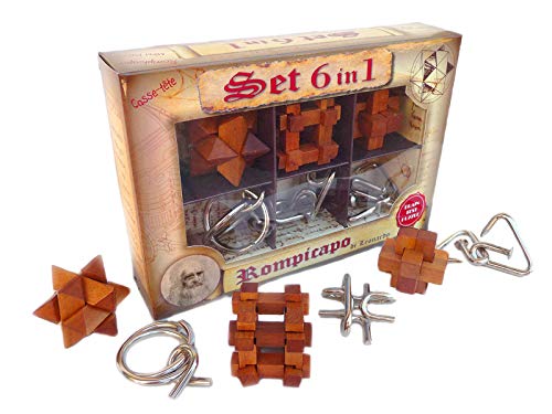 Logica Jeux, Art. Set 6 en 1 - SÉRIE Leonardo - 3 Casse-têtes en Bois + 3 en métal - Difficultés Mixtes: Facile, Moyen, Difficile, EXTRÊME